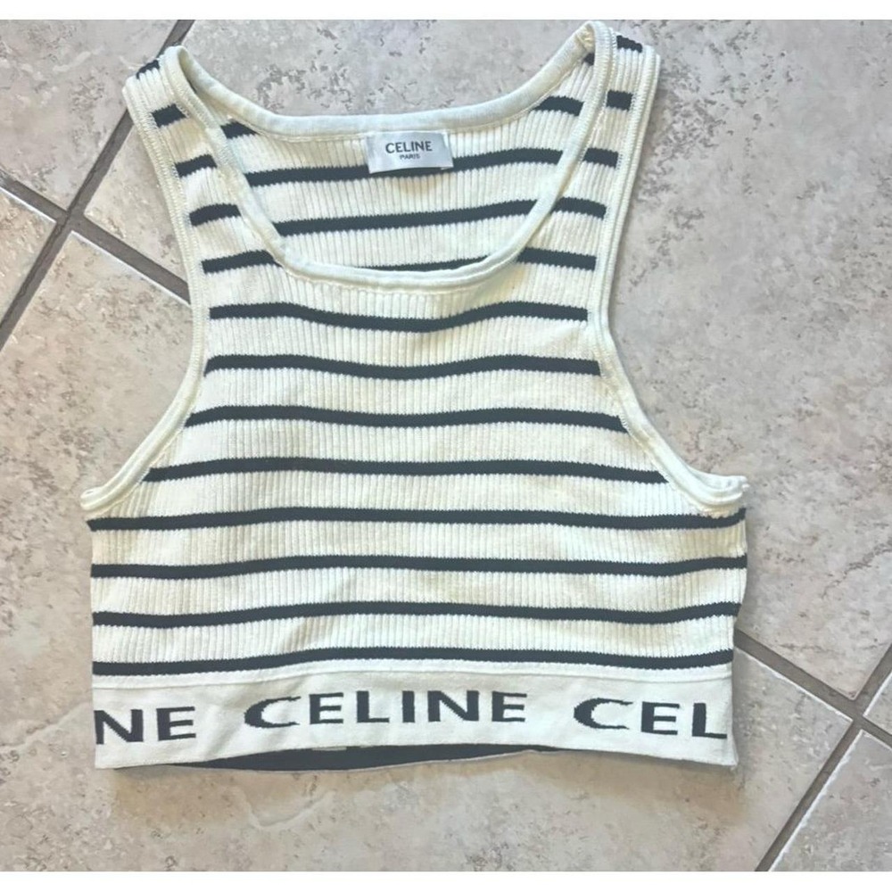 CELINE Striped ribbed Knit Tank Top